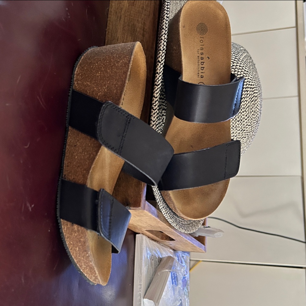 Black Women's Sandals select your own width with great cork comfort.